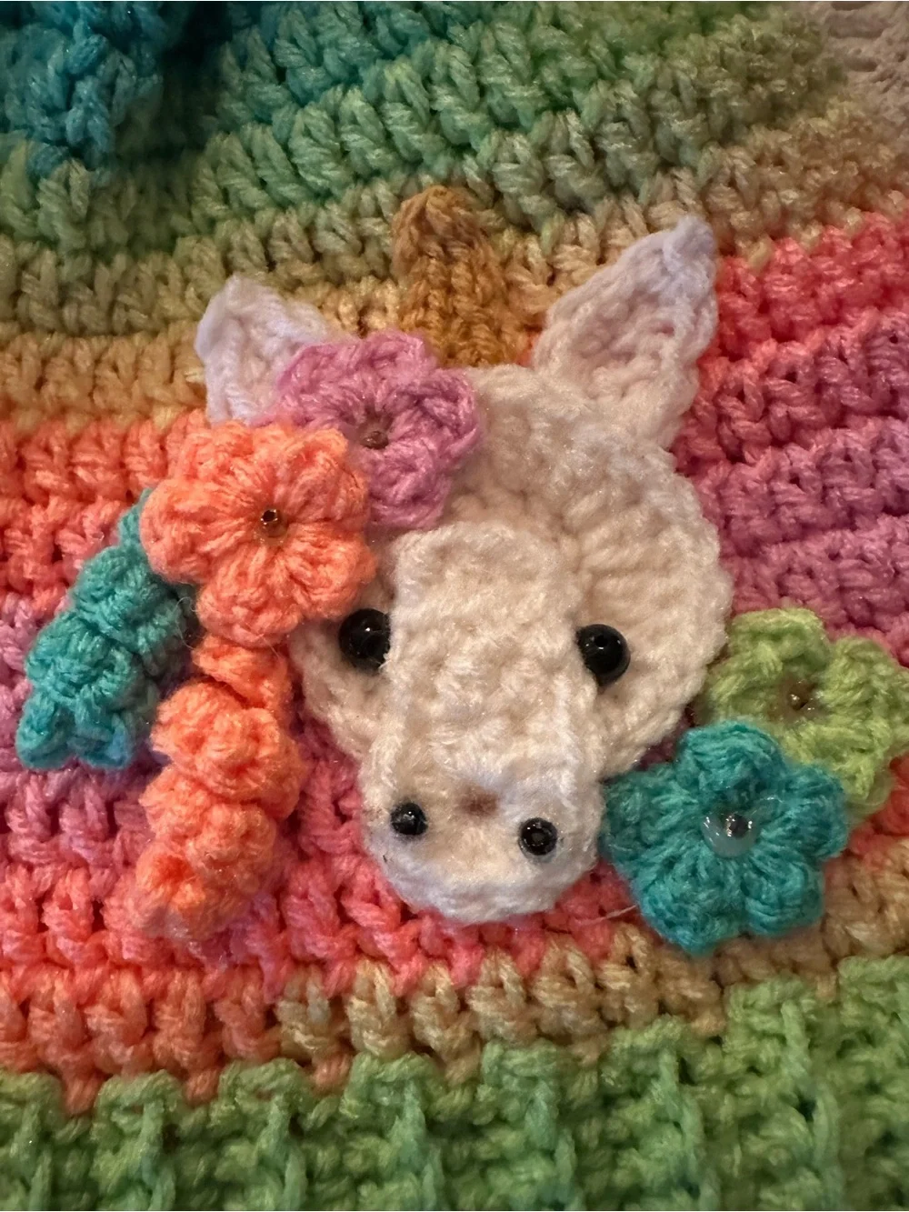 Handmade Rainbow Crochet Unicorn Beanie with Pom